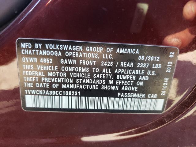 Photo 10 from auction – 2012 VOLKSWAGEN PASSAT SEL with VIN 1VWCN7A39CC108231