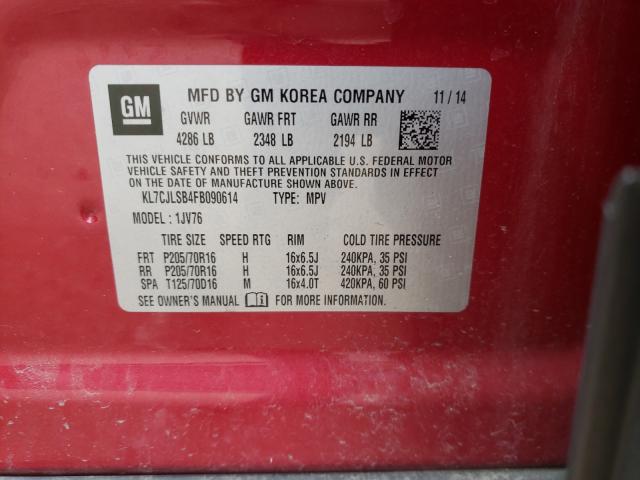 Photo 10 from auction – 2015 CHEVROLET TRAX 1LT with VIN KL7CJLSB4FB090614