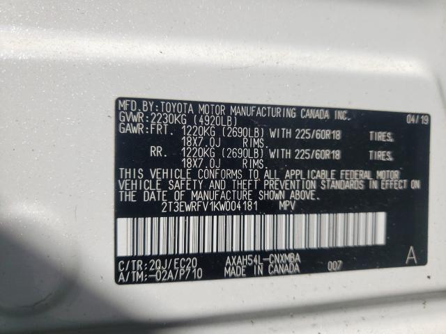 Photo 10 from auction – 2019 TOYOTA RAV4 XSE with VIN 2T3EWRFV1KW004181