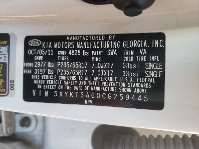 Photo 10 from auction – 2012 KIA SORENTO BA with VIN 5XYKT3A60CG259445