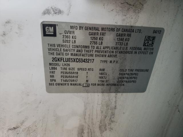 GMC TERRAIN SL 2012 with VIN 2GKFLUE5XC6343217 - Photo from auction