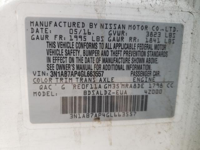 Photo 10 from auction – 2016 NISSAN SENTRA with VIN 3N1AB7AP4GL663557