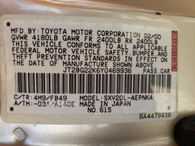 Photo 10 from auction – 2000 TOYOTA CAMRY CE with VIN JT2BG22K6Y0469936