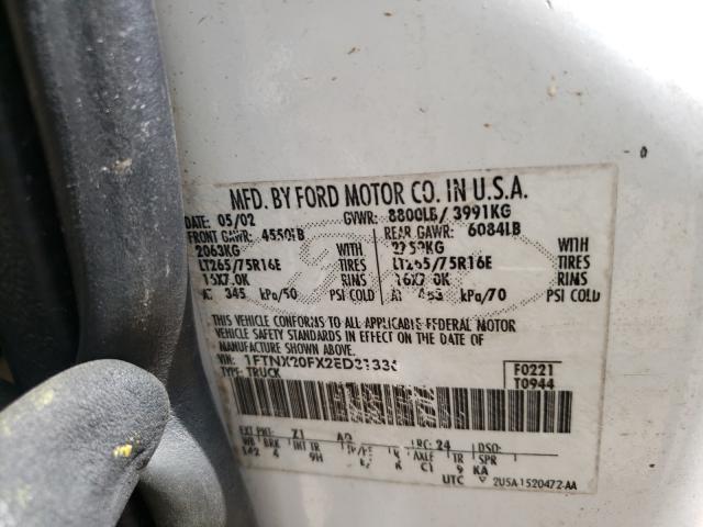 Photo 10 from auction – 2002 FORD F250 SUPER with VIN 1FTNX20FX2ED31336
