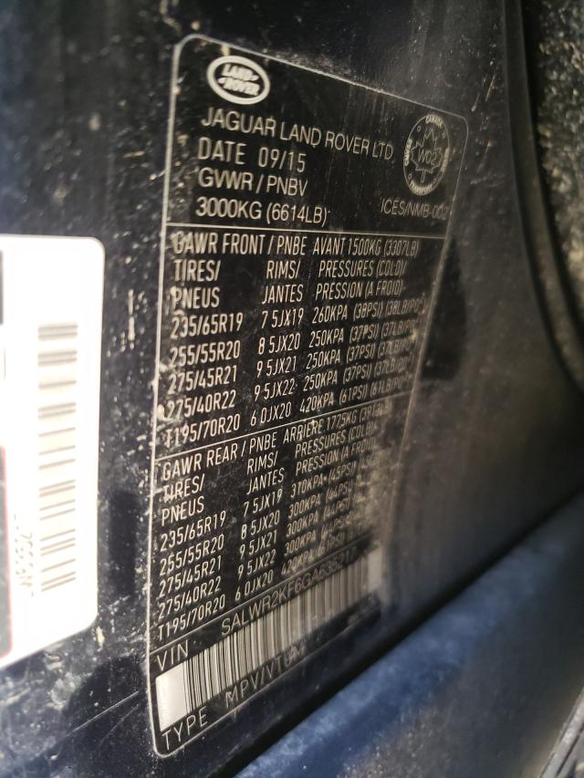 Photo 10 from auction – 2016 LAND ROVER RANGE ROVE with VIN SALWR2KF6GA635217