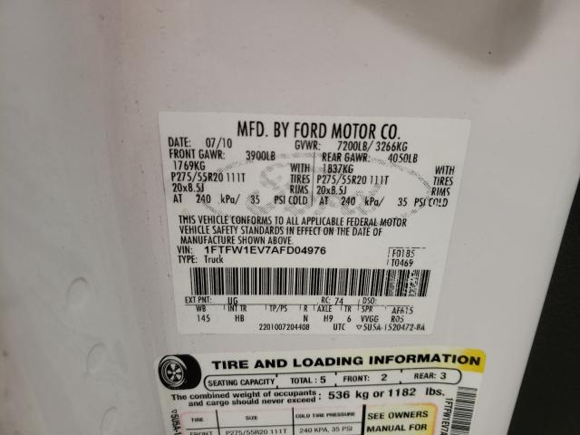 Photo 10 from auction – 2010 FORD F150 SUPER with VIN 1FTFW1EV7AFD04976