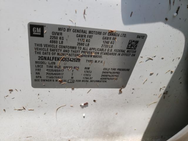 Photo 10 from auction – 2012 CHEVROLET EQUINOX LT with VIN 2GNALFEK6C6342628