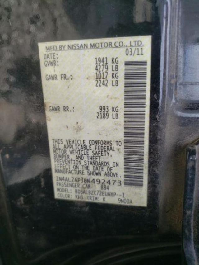 Photo 10 from auction – 2011 NISSAN ALTIMA BAS with VIN 1N4AL2AP3BN492473