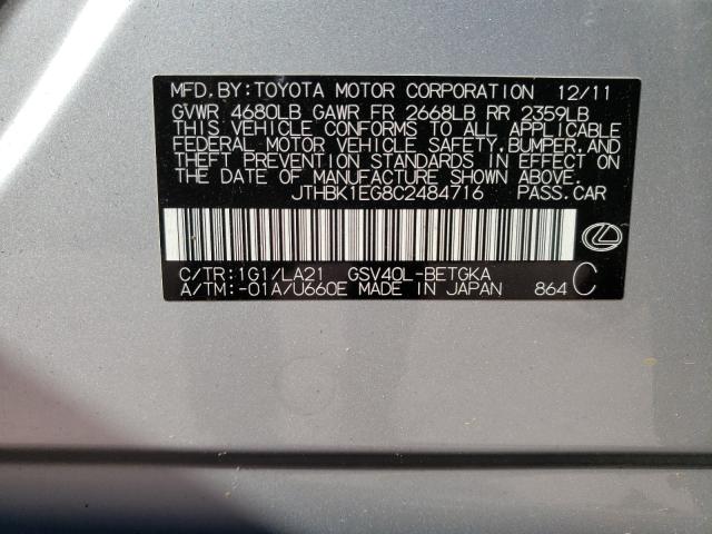 Photo 10 from auction – 2012 LEXUS ES 350 with VIN JTHBK1EG8C2484716
