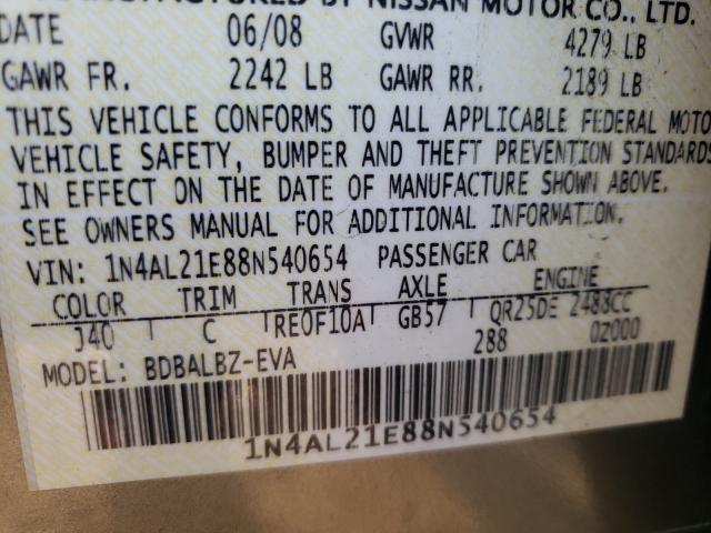 Photo 10 from auction – 2008 NISSAN ALTIMA with VIN 1N4AL21E88N540654