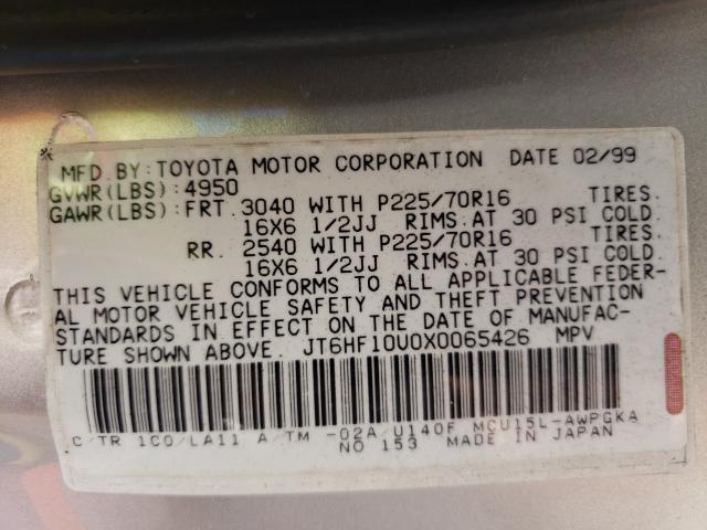 Photo 10 from auction – 1999 LEXUS RX 300 with VIN JT6HF10U0X0065426