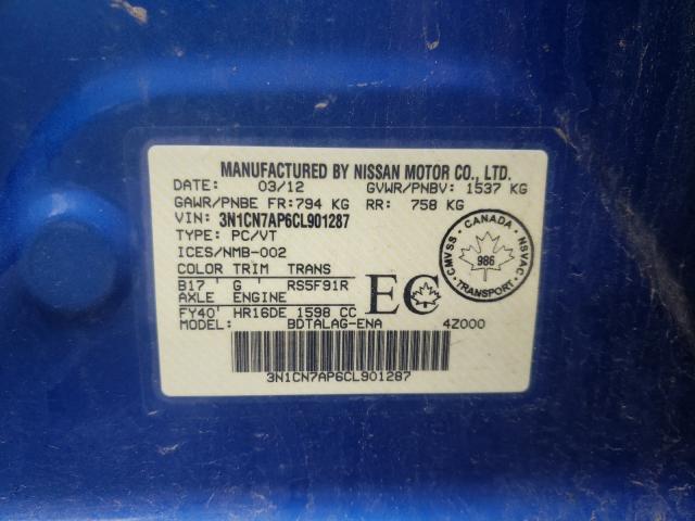 Photo 10 from auction – 2012 NISSAN VERSA S with VIN 3N1CN7AP6CL901287