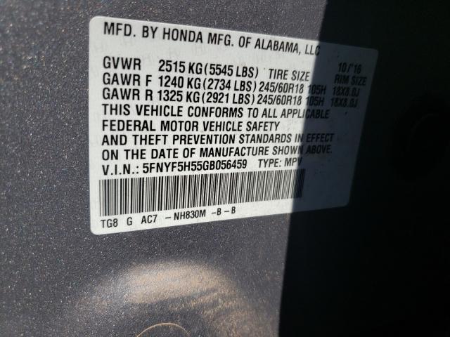 Photo 10 from auction – 2016 HONDA PILOT EXL with VIN 5FNYF5H55GB056459