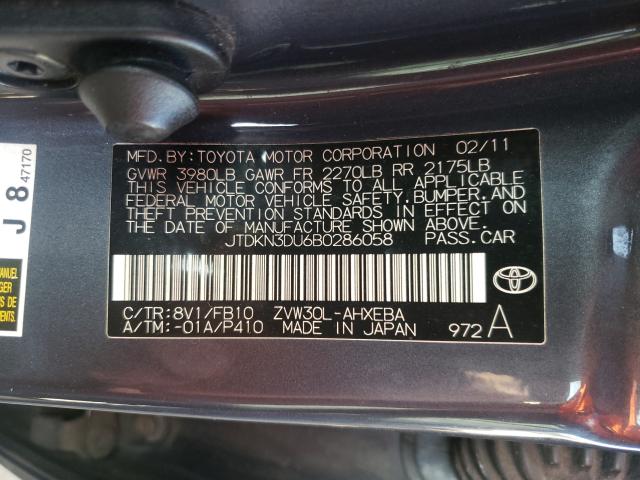 Photo 10 from auction – 2011 TOYOTA PRIUS with VIN JTDKN3DU6B0286058