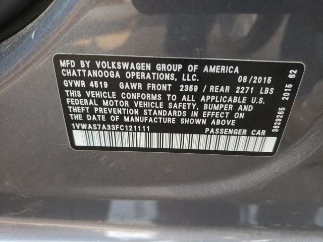 Photo 10 from auction – 2015 VOLKSWAGEN PASSAT S with VIN 1VWAS7A33FC121111