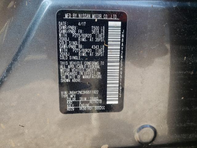 Photo 10 from auction – 2017 NISSAN ARMADA SV with VIN JN8AY2NC3H9511922