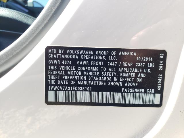Photo 10 from auction – 2015 VOLKSWAGEN PASSAT SEL with VIN 1VWCV7A31FC038101