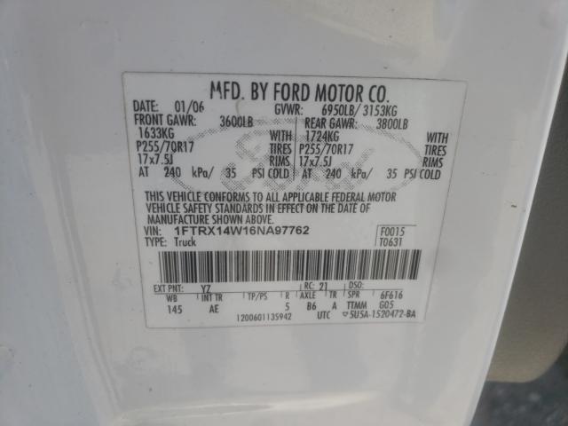 Photo 10 from auction – 2006 FORD F150 with VIN 1FTRX14W16NA97762