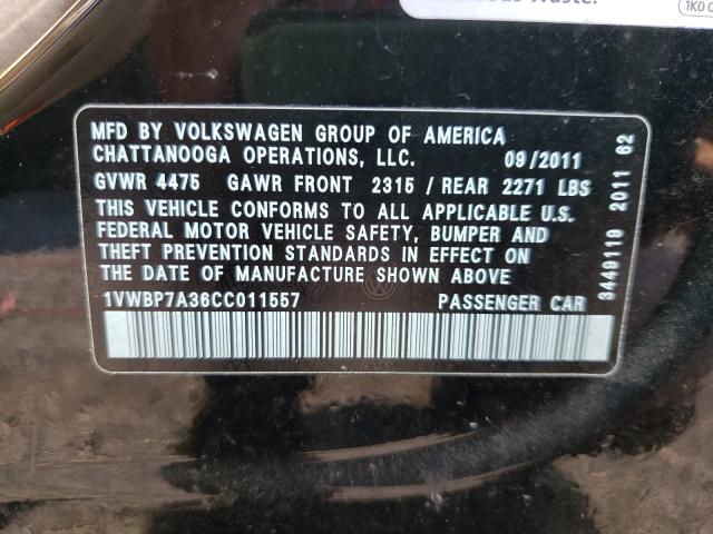 Photo 10 from auction – 2012 VOLKSWAGEN PASSAT SE with VIN 1VWBP7A36CC011557