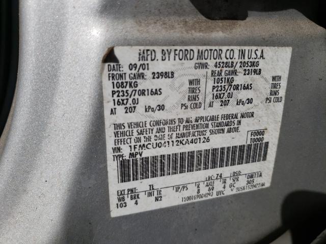Photo 10 from auction – 2002 FORD ESCAPE XLT with VIN 1FMCU04112KA40126