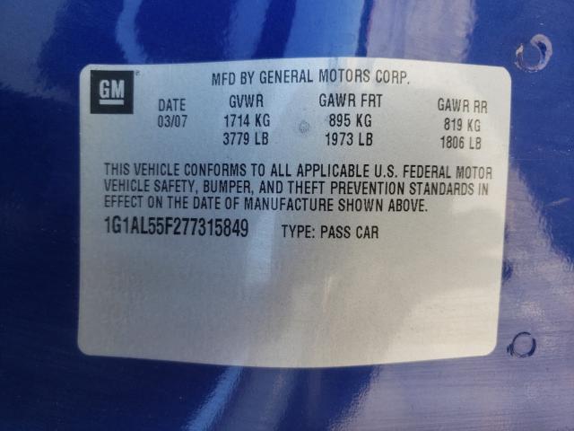 Photo 10 from auction – 2007 CHEVROLET COBALT LT with VIN 1G1AL55F277315849