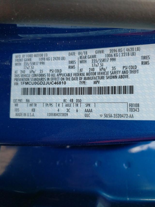 Photo 10 from auction – 2018 FORD ESCAPE SE with VIN 1FMCU0GD2JUC46810