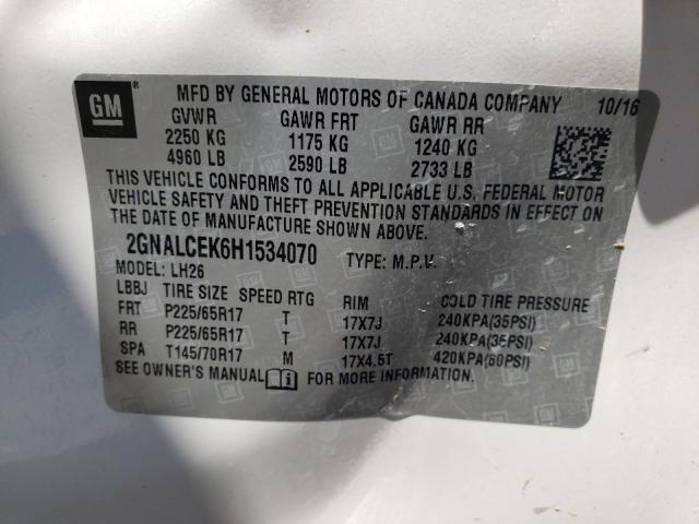 Photo 10 from auction – 2017 CHEVROLET EQUINOX LT with VIN 2GNALCEK6H1534070