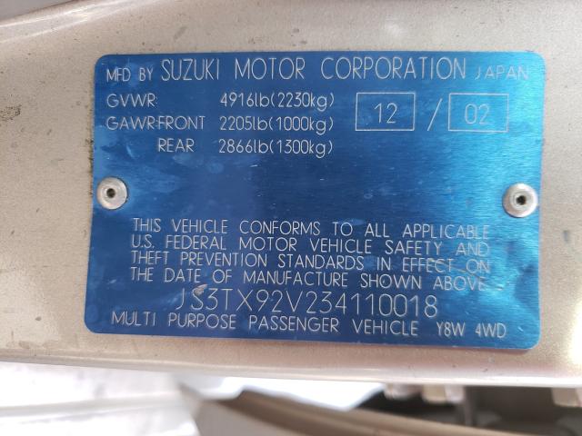 Photo 10 from auction – 2003 SUZUKI XL7 PLUS with VIN JS3TX92V234110018