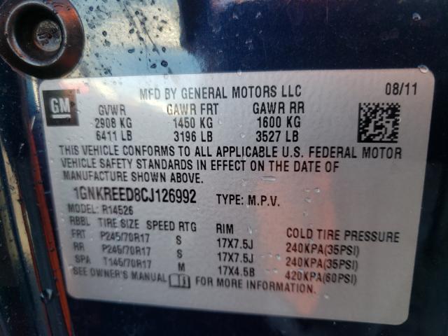 Photo 10 from auction – 2012 CHEVROLET TRAVERSE L with VIN 1GNKREED8CJ126992