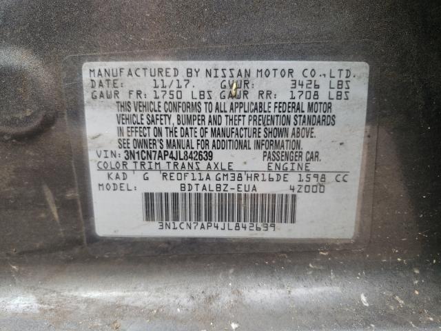 NISSAN VERSA S 2018 with VIN 3N1CN7AP4JL842639 - Photo from auction
