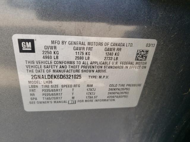 Photo 10 from auction – 2013 CHEVROLET EQUINOX LT with VIN 2GNALDEK6D6321025
