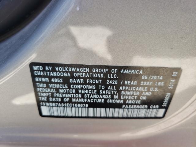 Photo 10 from auction – 2014 VOLKSWAGEN PASSAT SE with VIN 1VWBN7A31EC106679