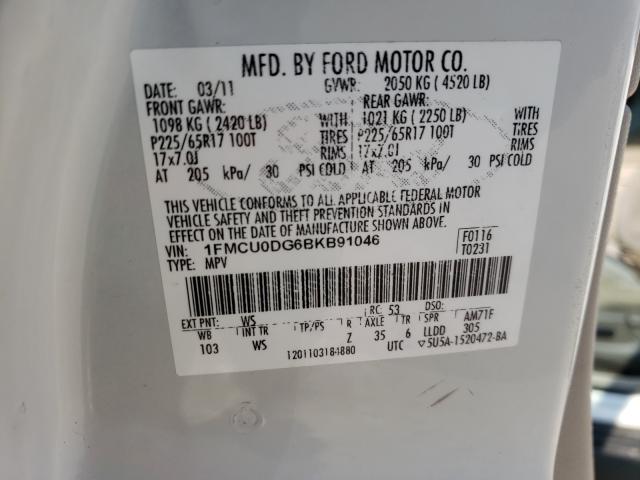Photo 10 from auction – 2011 FORD ESCAPE XLT with VIN 1FMCU0DG6BKB91046