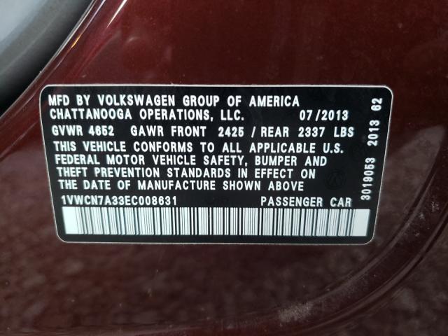 Photo 10 from auction – 2014 VOLKSWAGEN PASSAT SEL with VIN 1VWCN7A33EC008631