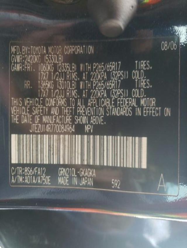 Photo 10 from auction – 2007 TOYOTA 4RUNNER SR with VIN JTEZU14R770084964