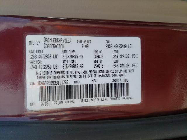 Photo 10 from auction – 2003 DODGE CARAVAN SE with VIN 1D4GP25B93B111769