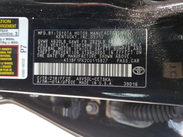 Photo 10 from auction – 2012 TOYOTA CAMRY with VIN 4T1BF1FK2CU115827