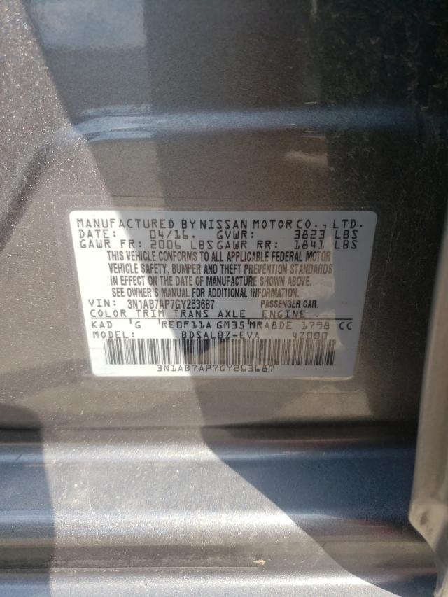 Photo 10 from auction – 2016 NISSAN SENTRA S with VIN 3N1AB7AP7GY263687