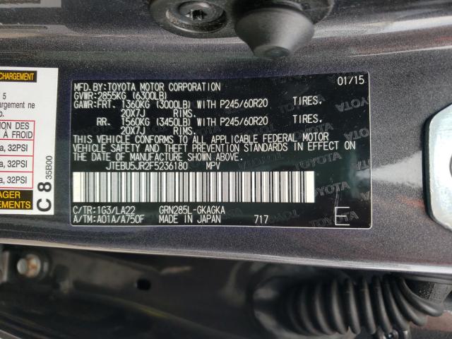 Photo 10 from auction – 2015 TOYOTA 4RUNNER SR with VIN JTEBU5JR2F5236180