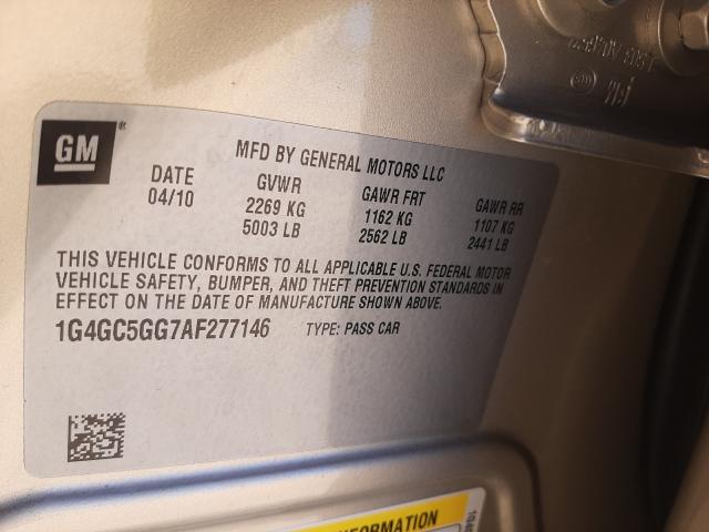 Photo 10 from auction – 2010 BUICK LACROSSE with VIN 1G4GC5GG7AF277146