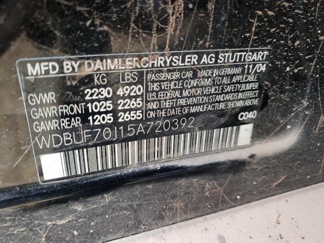 Photo 10 from auction – 2005 MERCEDES-BENZ E 500 with VIN WDBUF70J15A720392
