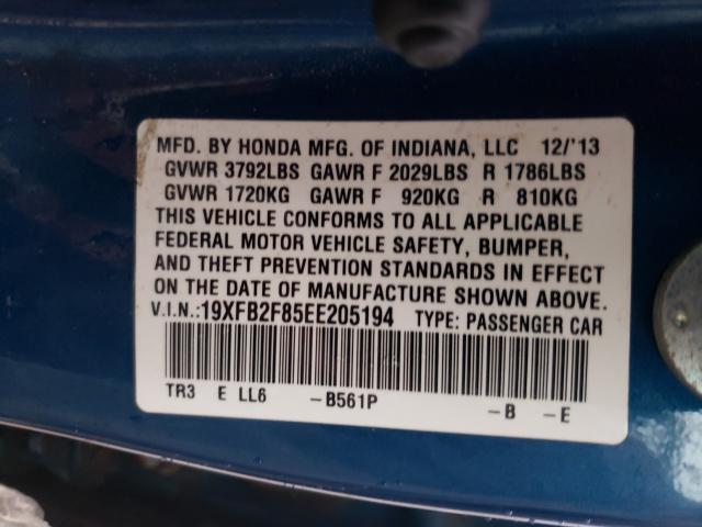 Photo 10 from auction – 2014 HONDA CIVIC EX with VIN 19XFB2F85EE205194