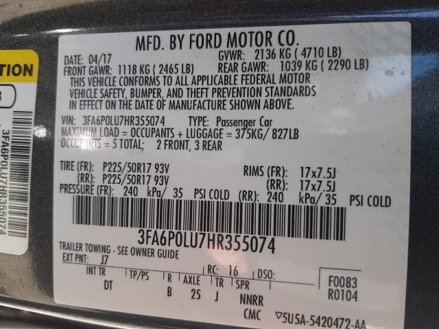 Photo 10 from auction – 2017 FORD FUSION SE with VIN 3FA6P0LU7HR355074