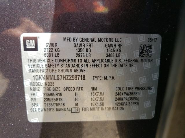 Photo 10 from auction – 2017 GMC ACADIA SLT with VIN 1GKKNMLS7HZ298718
