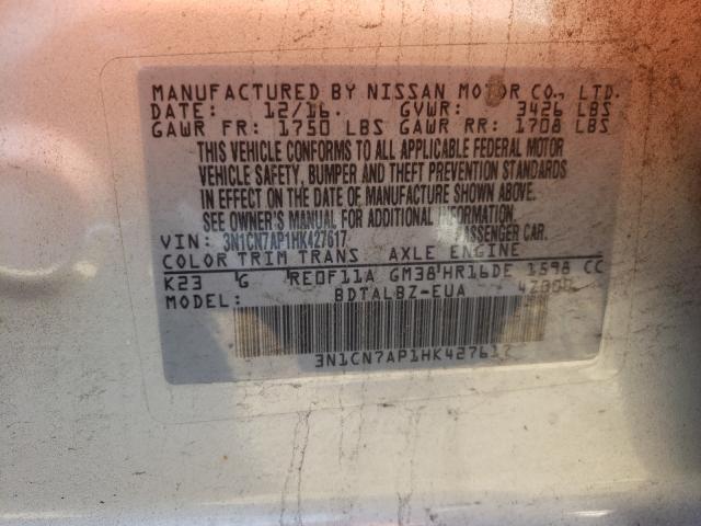 Photo 10 from auction – 2017 NISSAN VERSA S with VIN 3N1CN7AP1HK427617