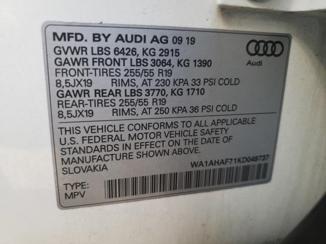 Photo 10 from auction – 2019 AUDI Q7 PREMIUM with VIN WA1AHAF71KD049737