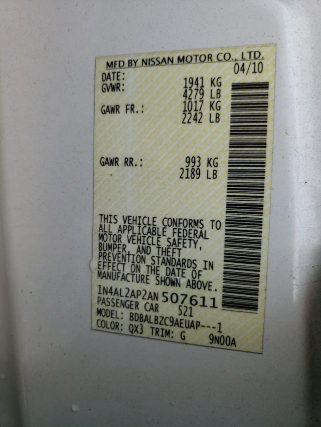 Photo 10 from auction – 2010 NISSAN ALTIMA BAS with VIN 1N4AL2AP2AN507611