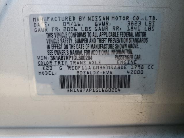 Photo 10 from auction – 2016 NISSAN SENTRA S with VIN 3N1AB7AP1GL680204