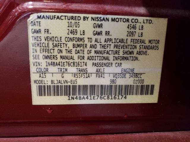 صورة رقم 10 من المزاد - 2006 NISSAN MAXIMA SE مع VIN 1N4BA41E76C816174