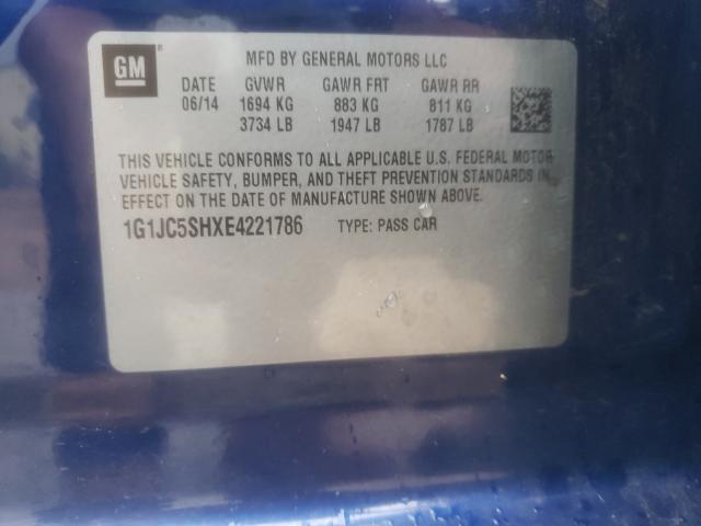 Photo 10 from auction – 2014 CHEVROLET SONIC LT with VIN 1G1JC5SHXE4221786